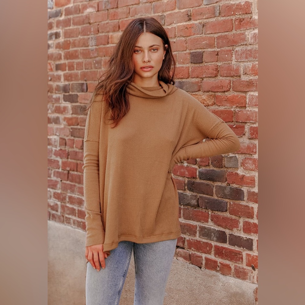 NEW Free People Juicy Long Sleeve Cowl Neck Split Back Top